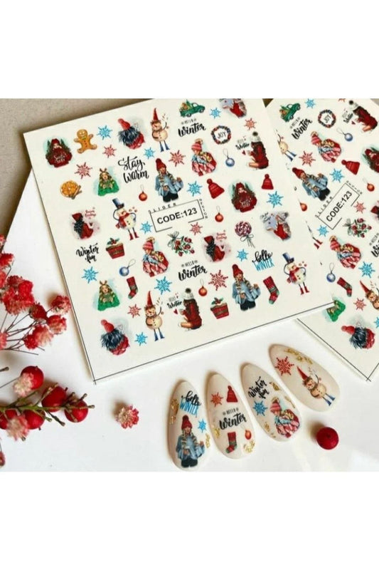 Yeni Yıl Krismas Yeniyıl New Year Desenli Tırnak Dövmesi Tırnak Tattoo Nail Art Tırnak Sticker