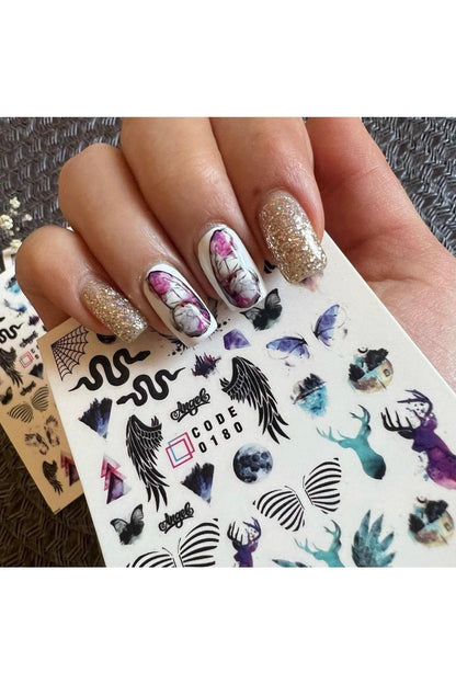 Kelebek Ve Yılan Desenli Tırnak Dövmesi Tırnak Tattoo Nail Art Tırnak Sticker