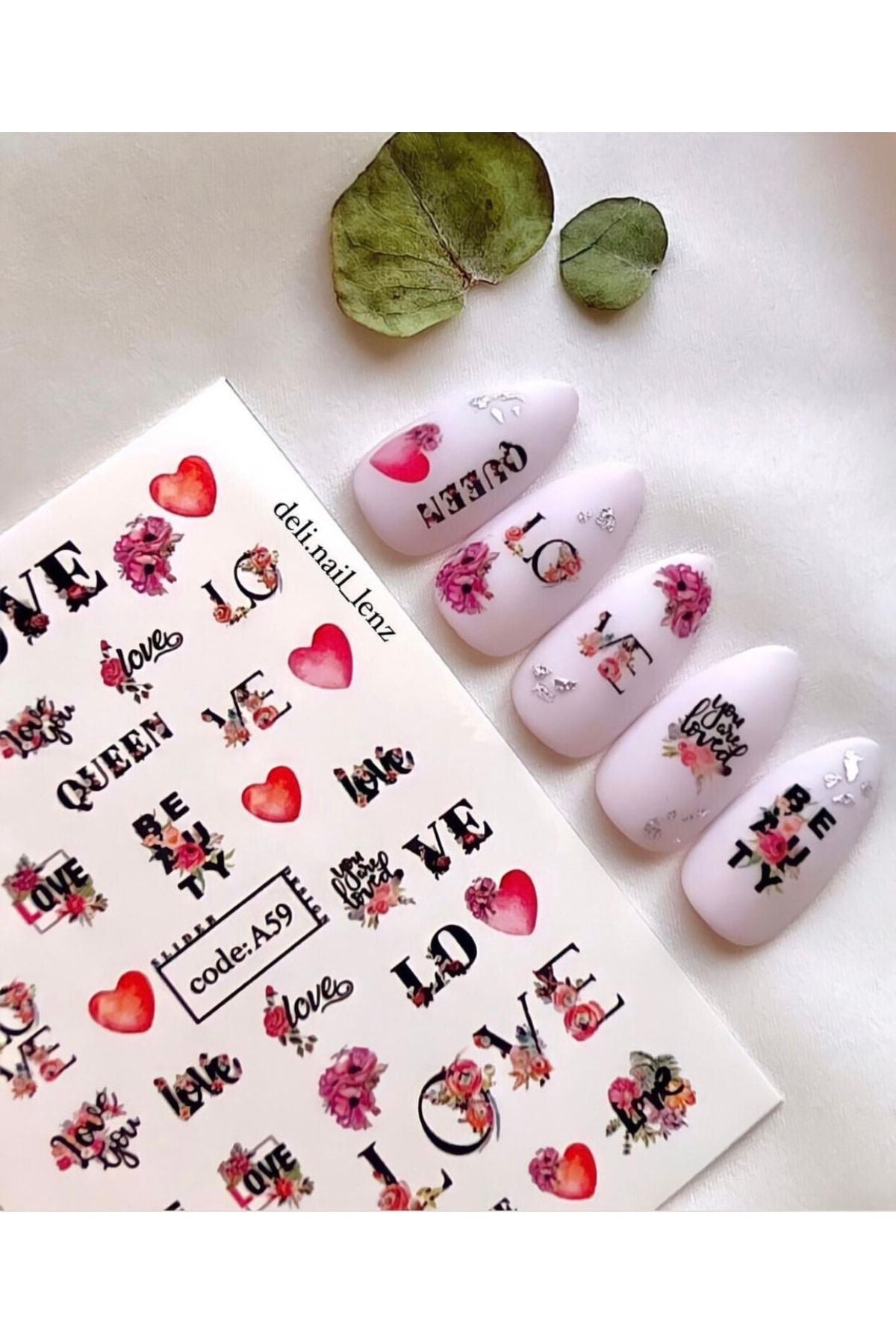 Love Desenli Desenli Tırnak Dövmesi Tırnak Tattoo Nail Art Tırnak Sticker