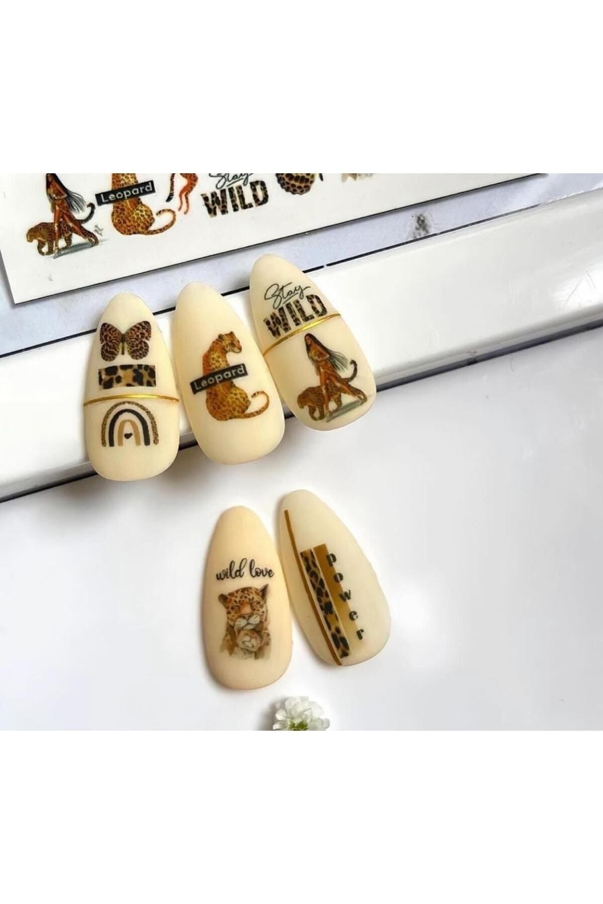 Kaplan Frenç Leopar Desenli Tırnak Dövmesi Tırnak Tattoo Nail Art Tırnak Sticker