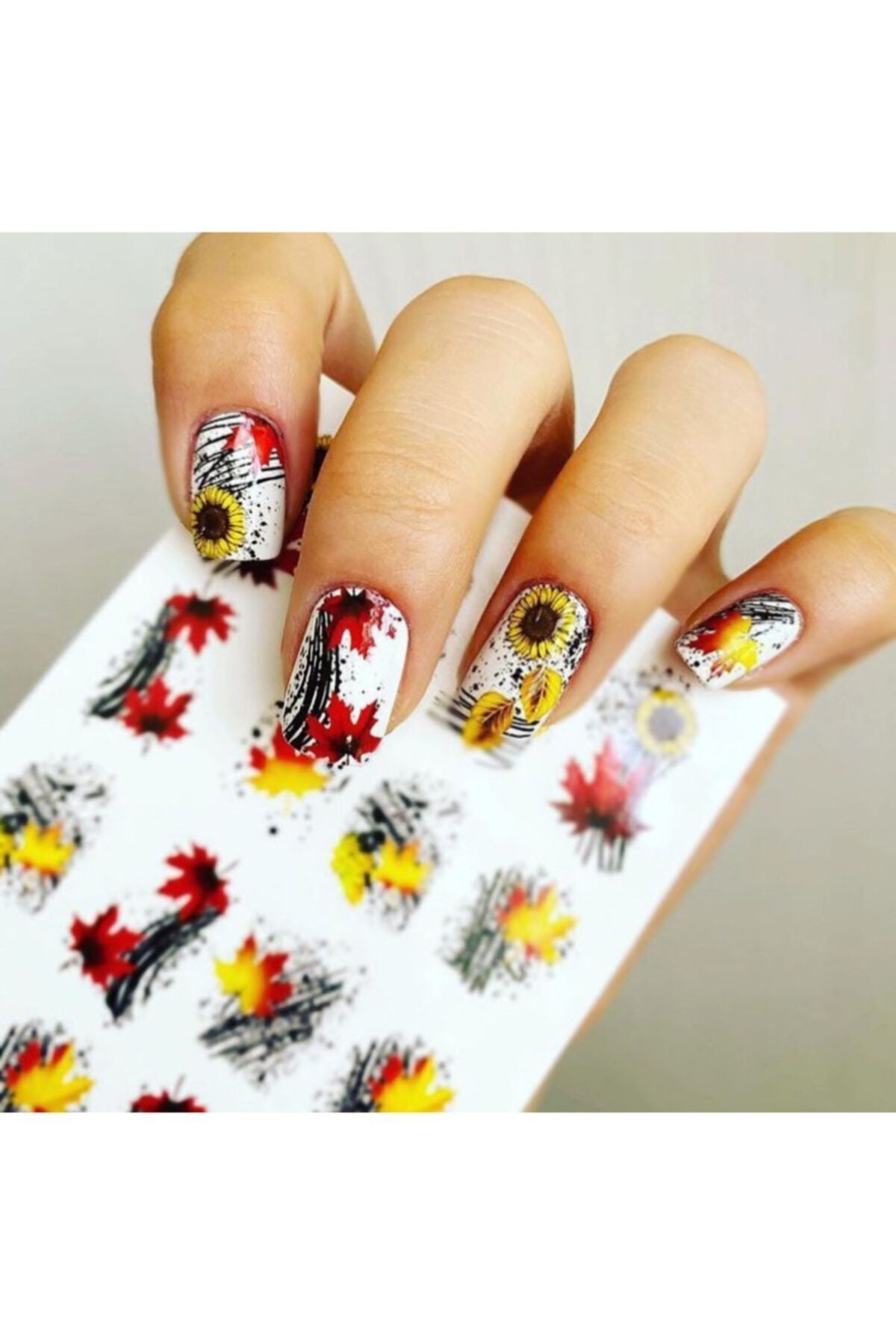 Ay Çiçeği Desenli Tırnak Dövmesi Tırnak Tattoo Nail Art Tırnak Sticker