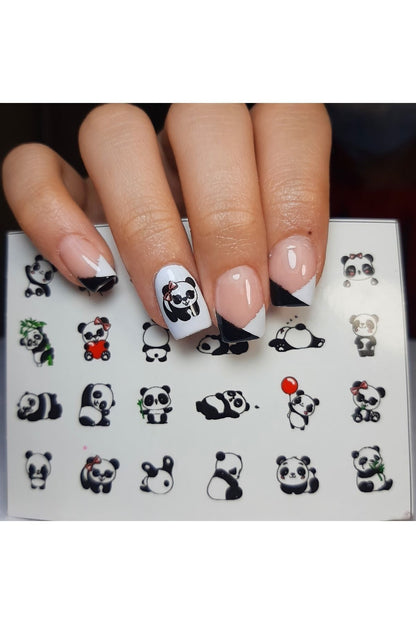 Panda Desenli Tırnak Dövmesi Tırnak Tattoo Nail Art Tırnak Sticker