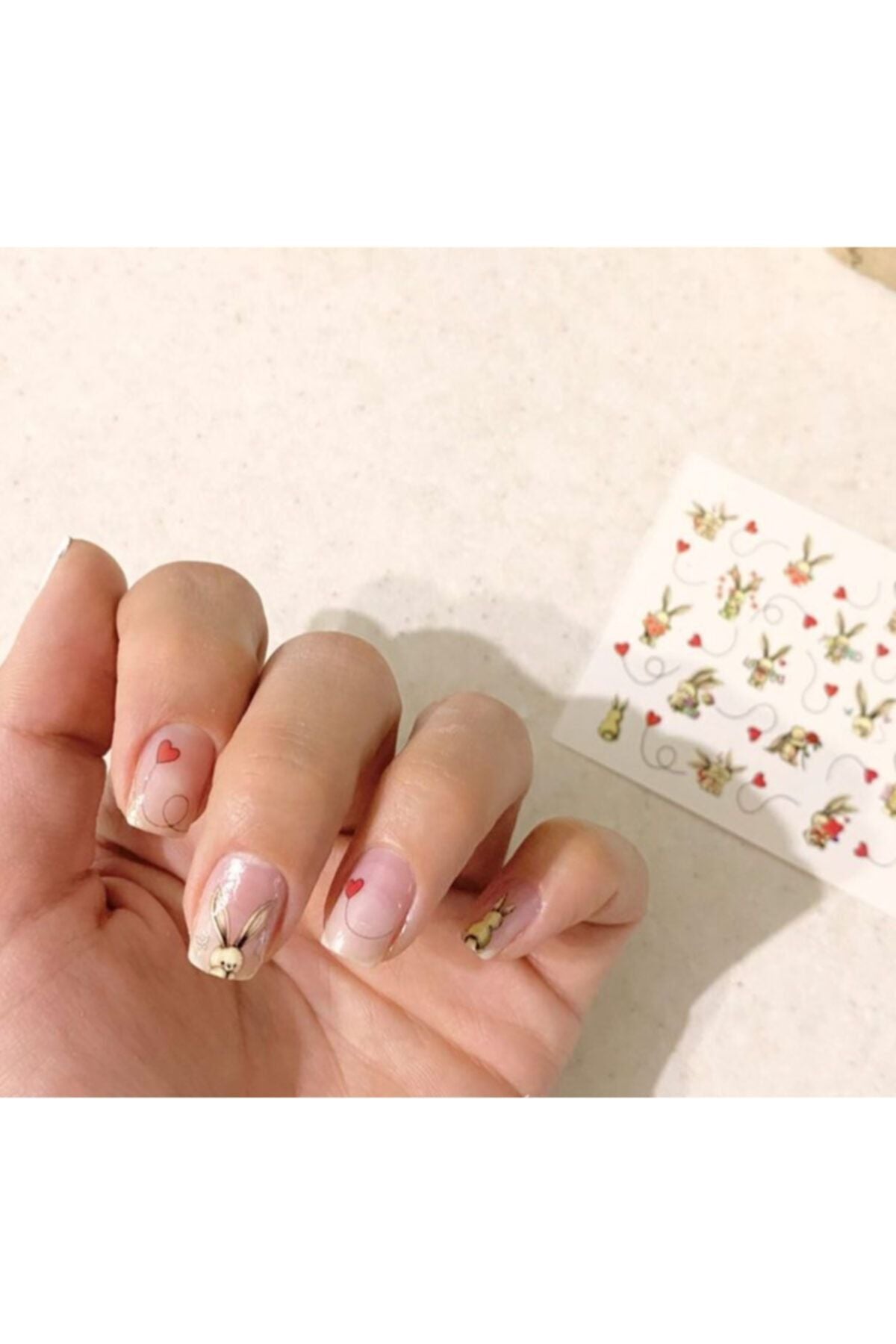 Tavşan Love Desenli Tırnak Dövmesi Tattoo Nail Art Sticker