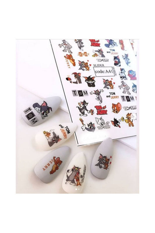 Tom Ve Jery Desenli Tırnak Dövmesi Tırnak Tattoo Nail Art Tırnak Sticker