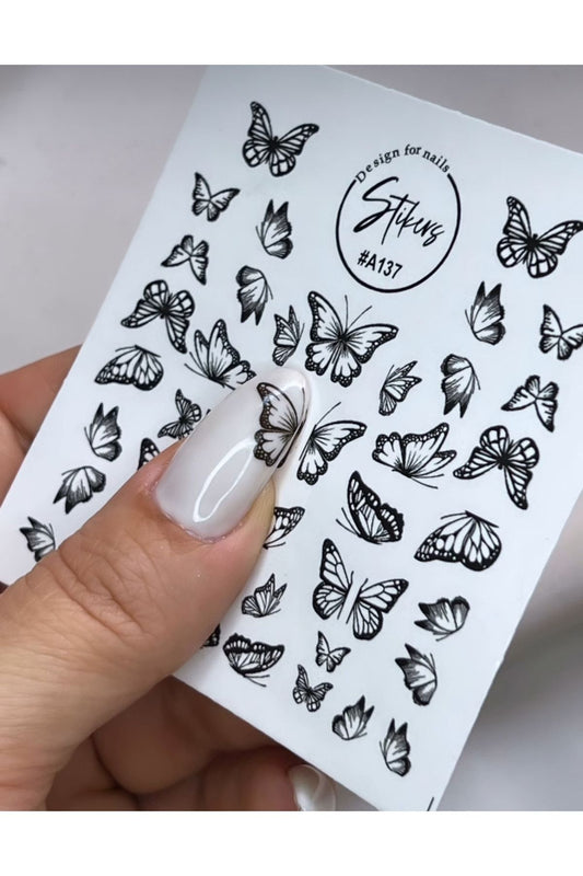 Kelebek Desenli Tırnak Dövmesi Tırnak Tattoo Nail Art Tırnak Sticker