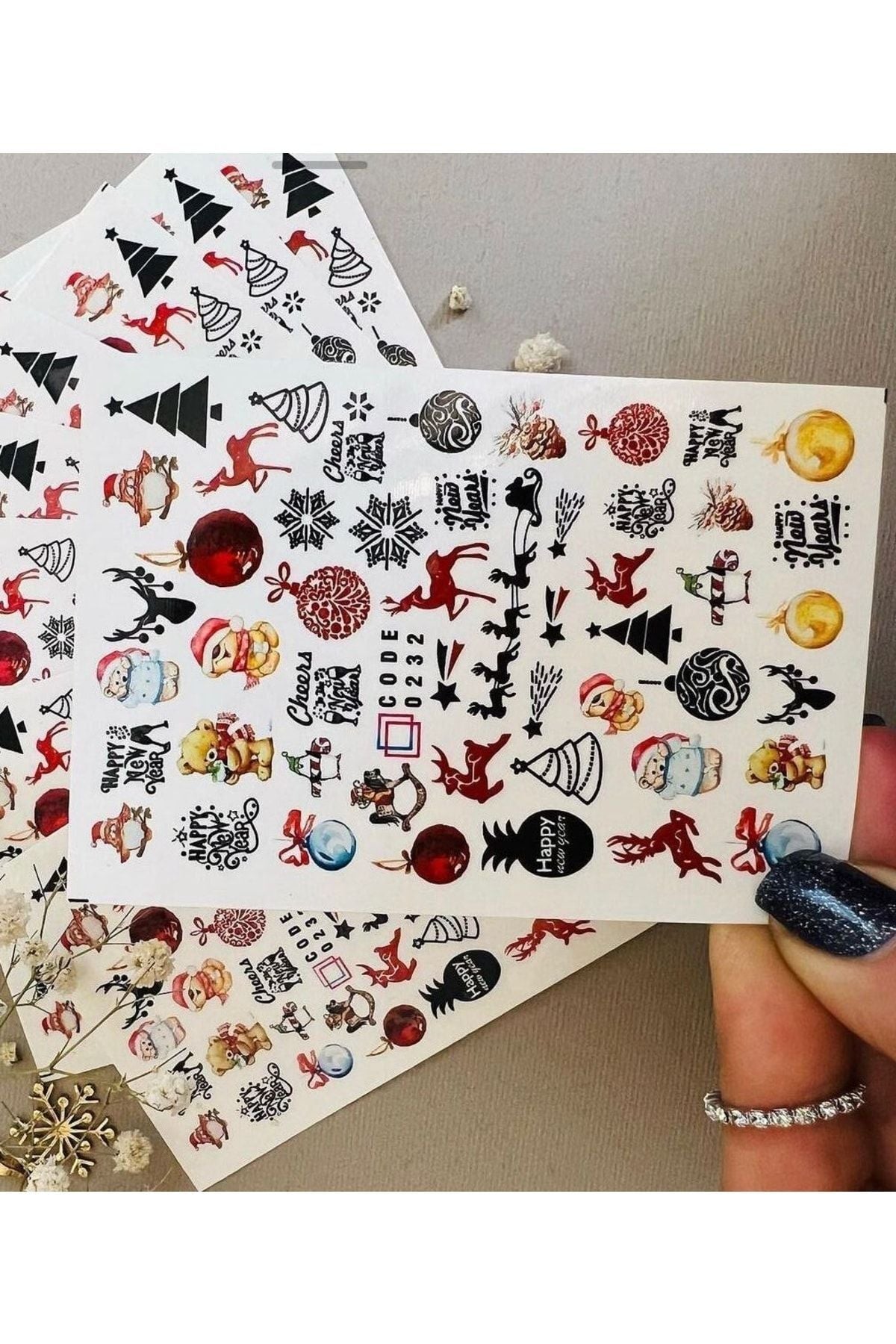 Yeni Yıl Desenli Tırnak Dövmesi Tırnak Tattoo Nail Art Tırnak Sticker