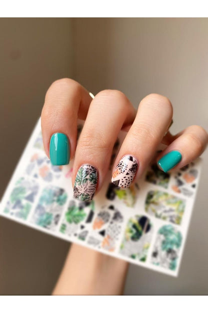 Yeşil Yaprak Tırnak Dövmesi Su Transfer Su Sitiker Su Tatto Tırnak Tattoo Nail Art Tırnak Sticker