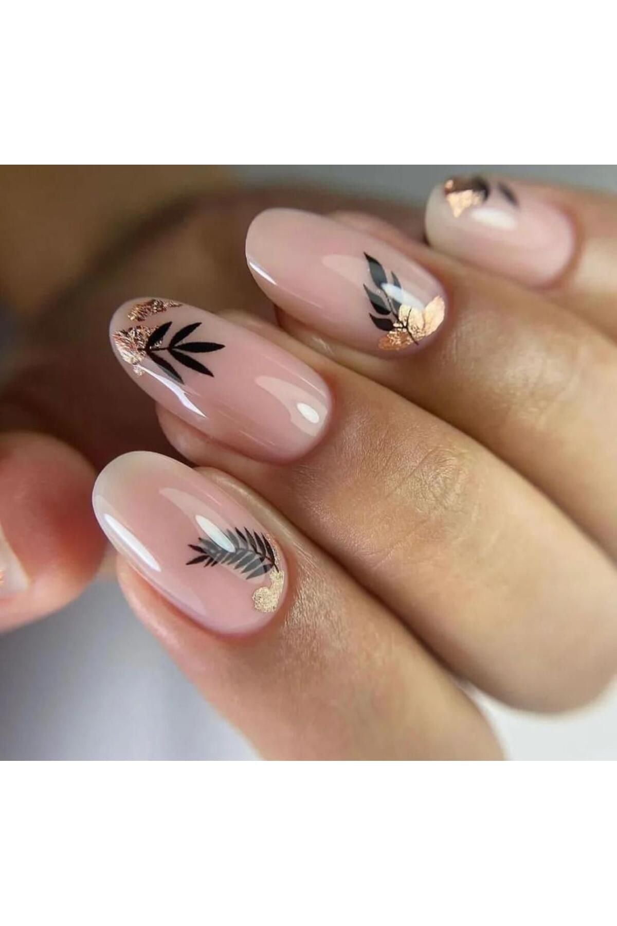 Yaprak Desenli Tırnak Dövmesi Tırnak Tattoo Nail Art Tırnak Sticker