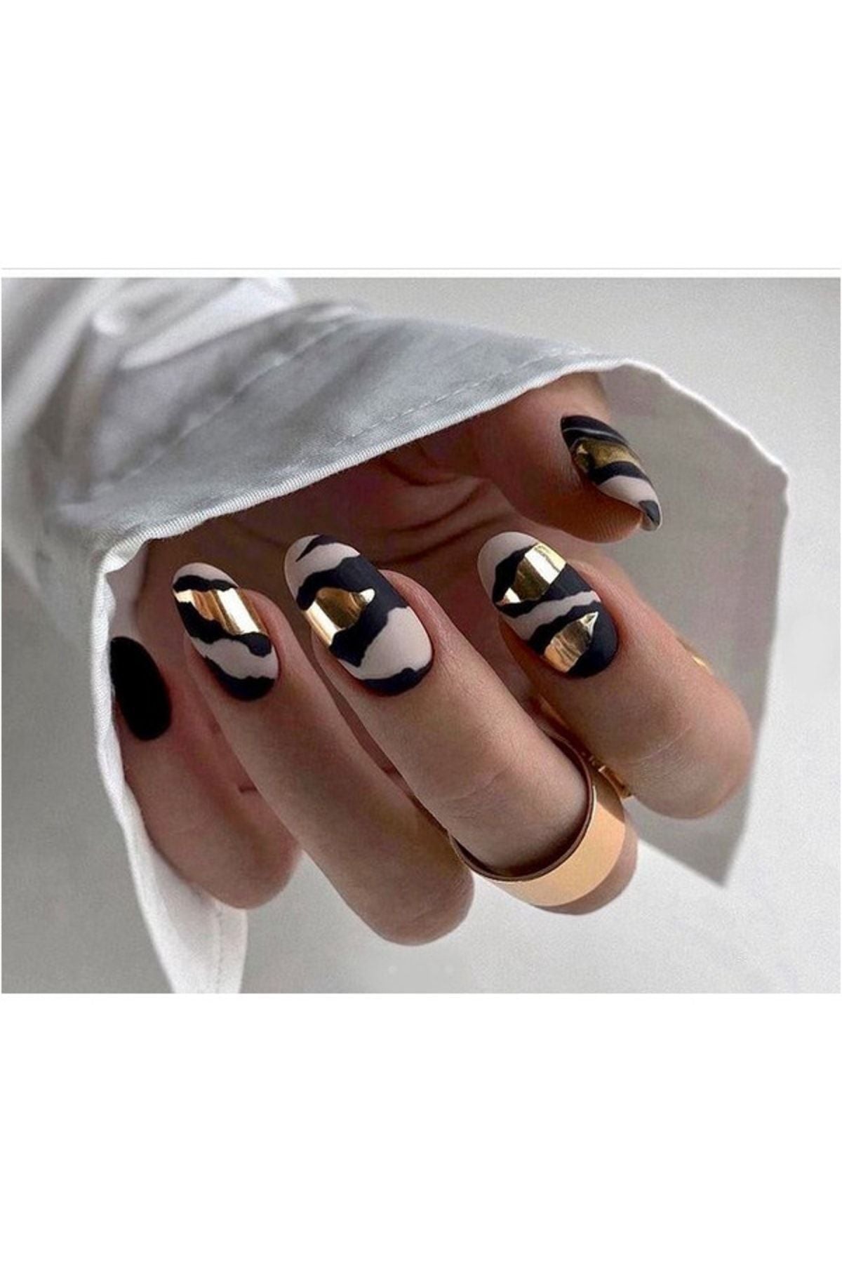 Sarı Siyah Desenli Tırnak Dövmesi Tırnak Tattoo Nail Art Tırnak Sticker