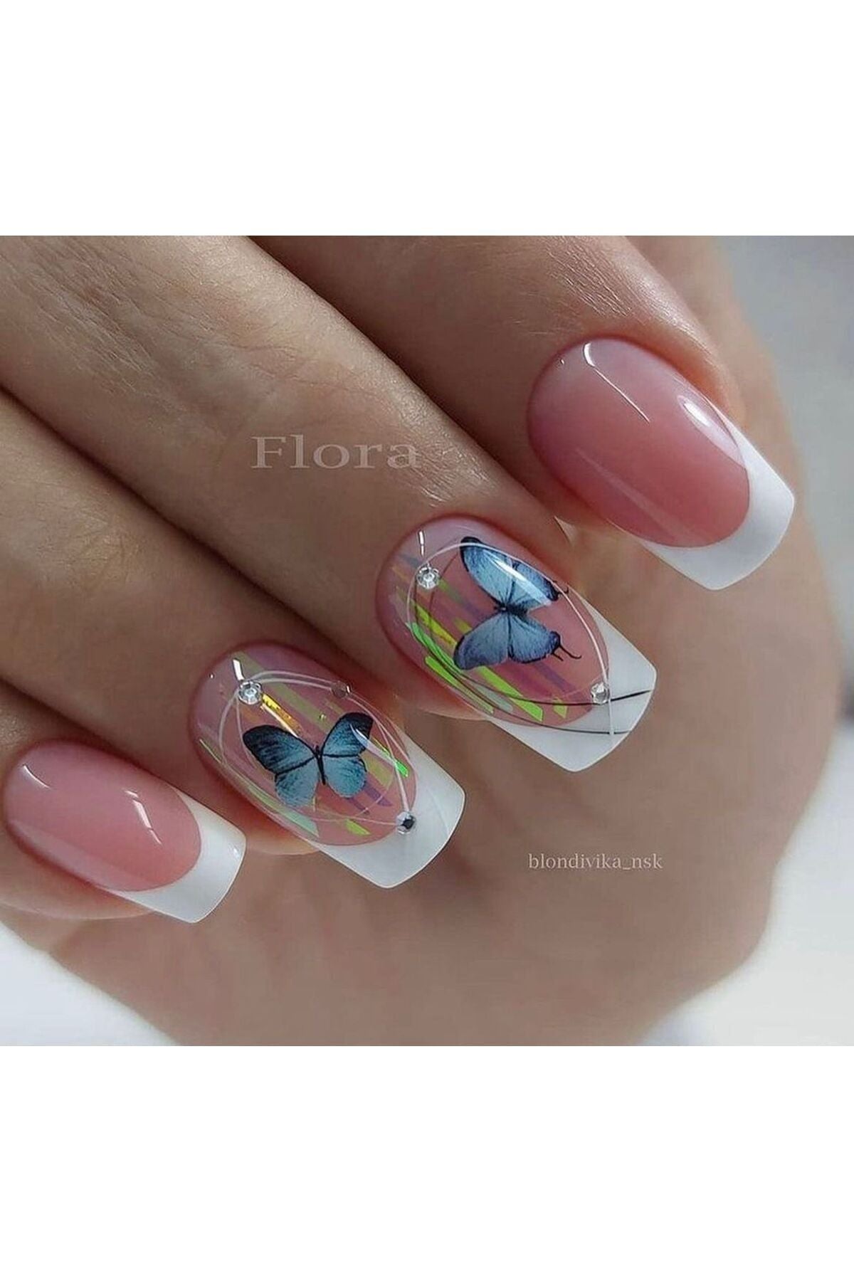 Mavi Kelebek Desenli Tırnak Dövmesi Tırnak Tattoo Nail Art Tırnak Sticker