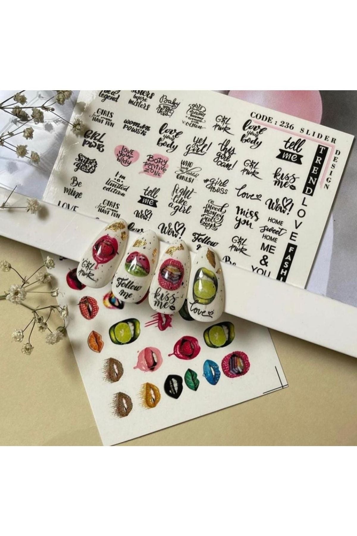 Dudak Desenli Tırnak Dövmesi Tırnak Tattoo Nail Art Tırnak Sticker