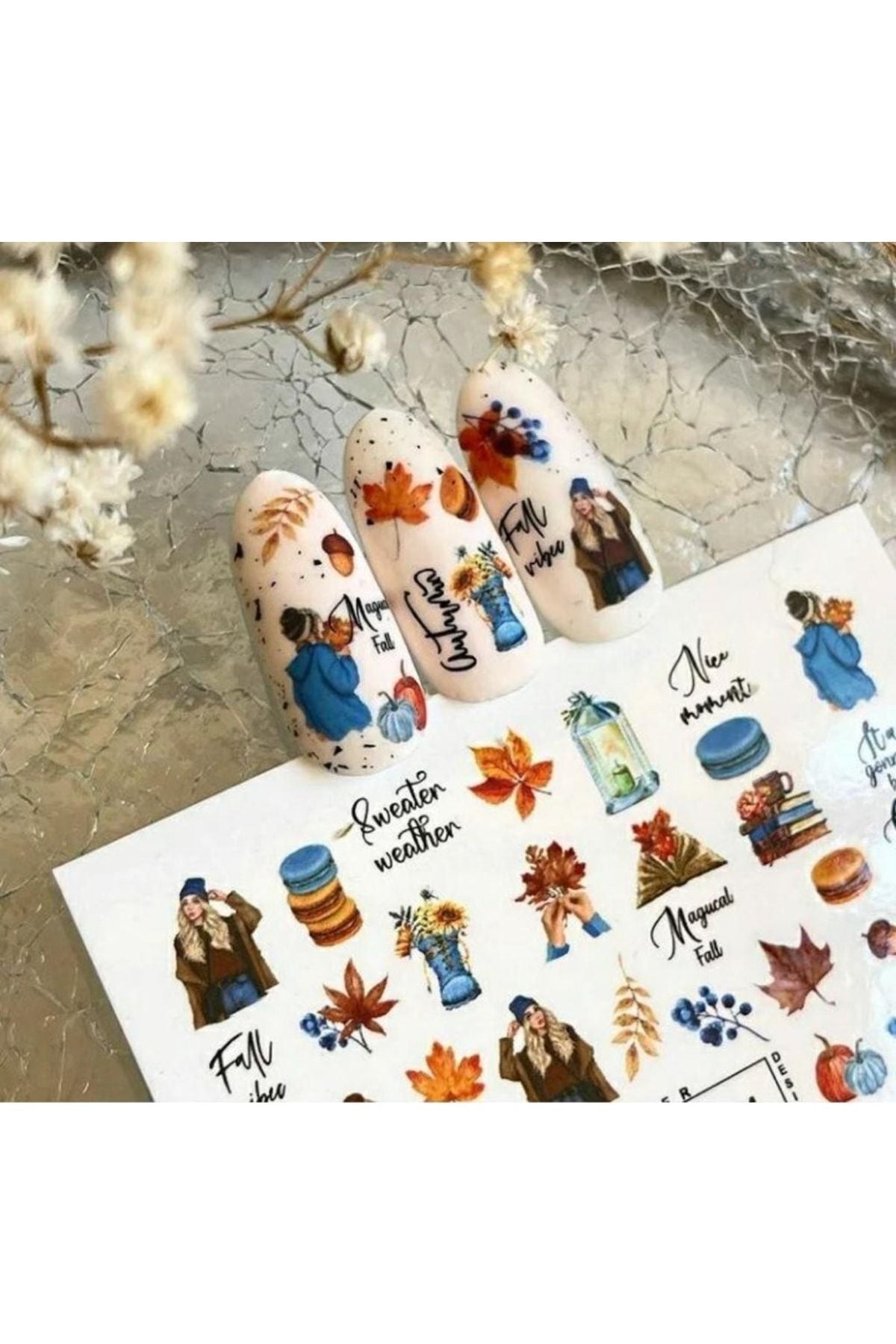 Son Bahar Desenli Tırnak Dövmesi Tırnak Tattoo Nail Art Tırnak Sticker