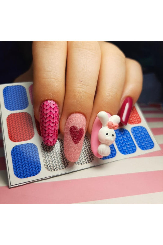 Yün Orgu Desenli Tırnak Dövmesi Tırnak Tattoo Nail Art Tırnak Sticker