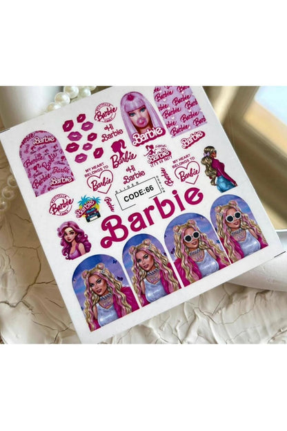 Barbi Desenli Tırnak Dövmesi Tırnak Tattoo Nail Art Tırnak Sticker