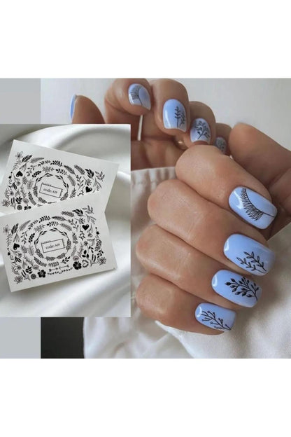 Yaprak Desenli Tırnak Dövmesi Tırnak Tattoo Nail Art Tırnak Sticker