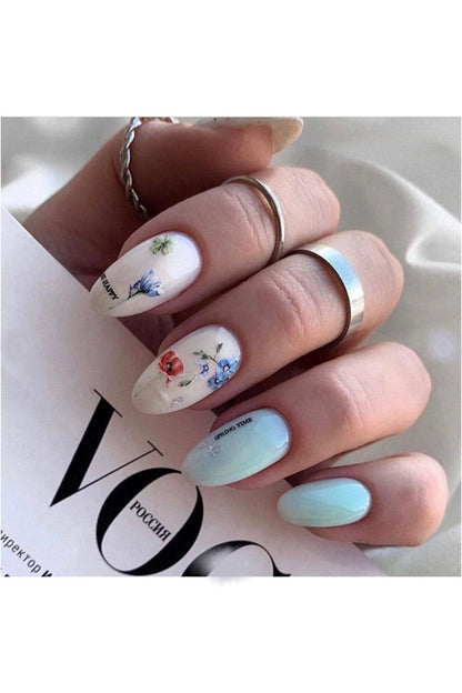 Firuze Gül Desenli Tırnak Dövmesi Tırnak Tattoo Nail Art Tırnak Sticker