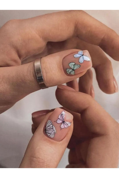 Aşk Kelebekleri Desenli Tırnak Dövmesi Tırnak Tattoo Nail Art Tırnak Sticker