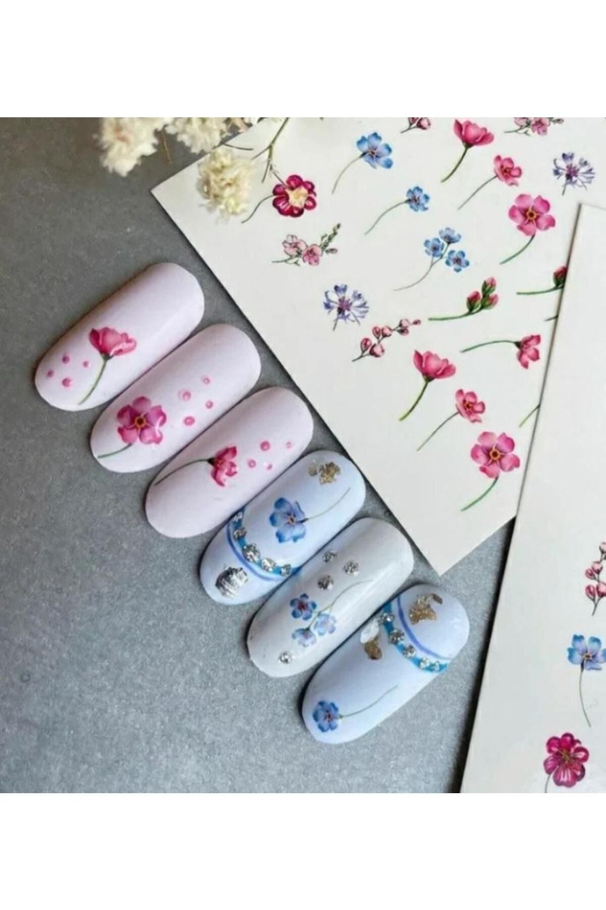 Gül Desenli Tırnak Dövmesi Tırnak Tattoo Nail Art Tırnak Sticker