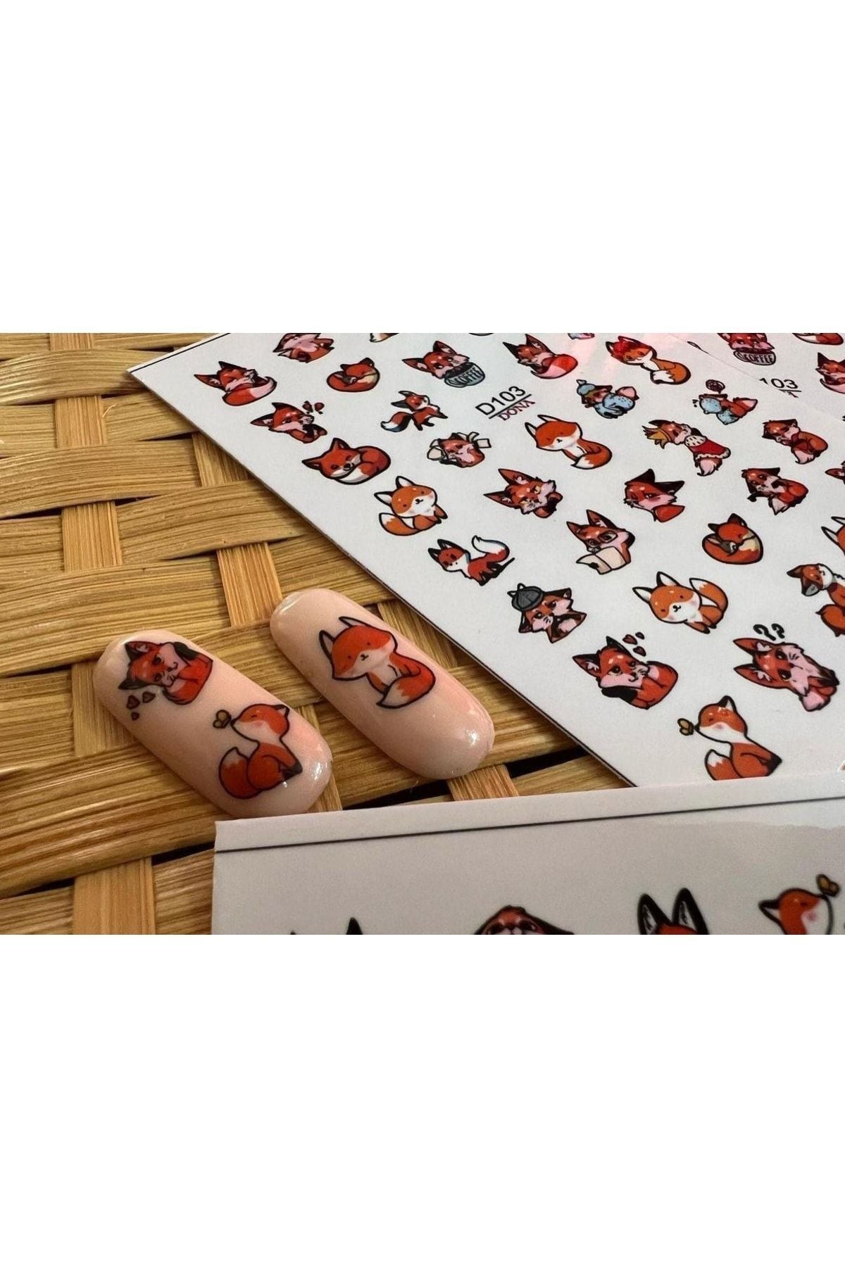 Tilki Desenli Tırnak Dövmesi Tırnak Tattoo Nail Art Tırnak Sticker