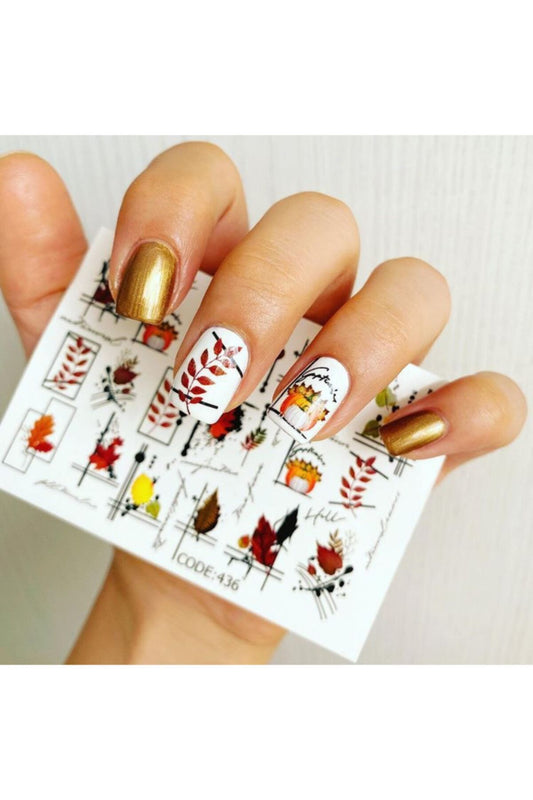 Yaprak Ve Dal Desenli Tırnak Dövmesi Tırnak Tattoo Nail Art Tırnak Sticker