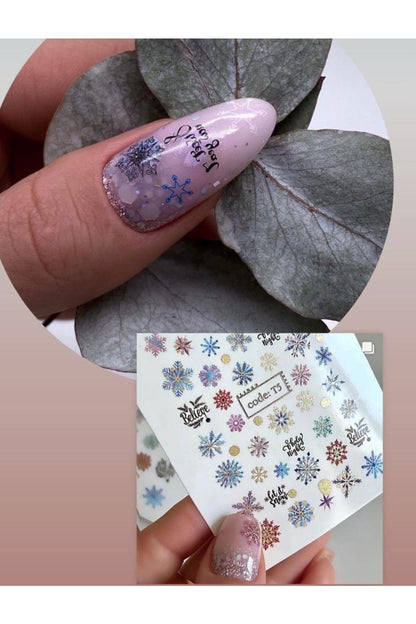 Altın Kar Yeni Yıl Desenli Tırnak Dövmesi Tırnak Tattoo Nail Art Tırnak Sticker