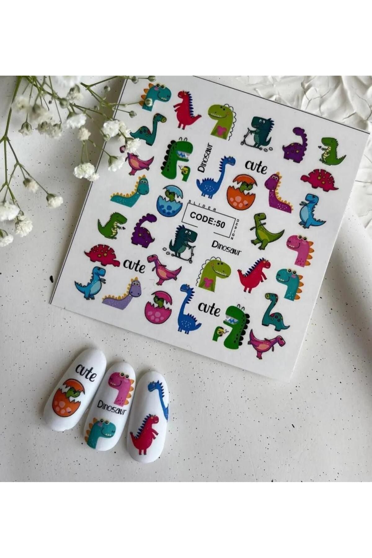 Dinasor Desenli Tırnak Dövmesi Tırnak Tattoo Nail Art Tırnak Sticker