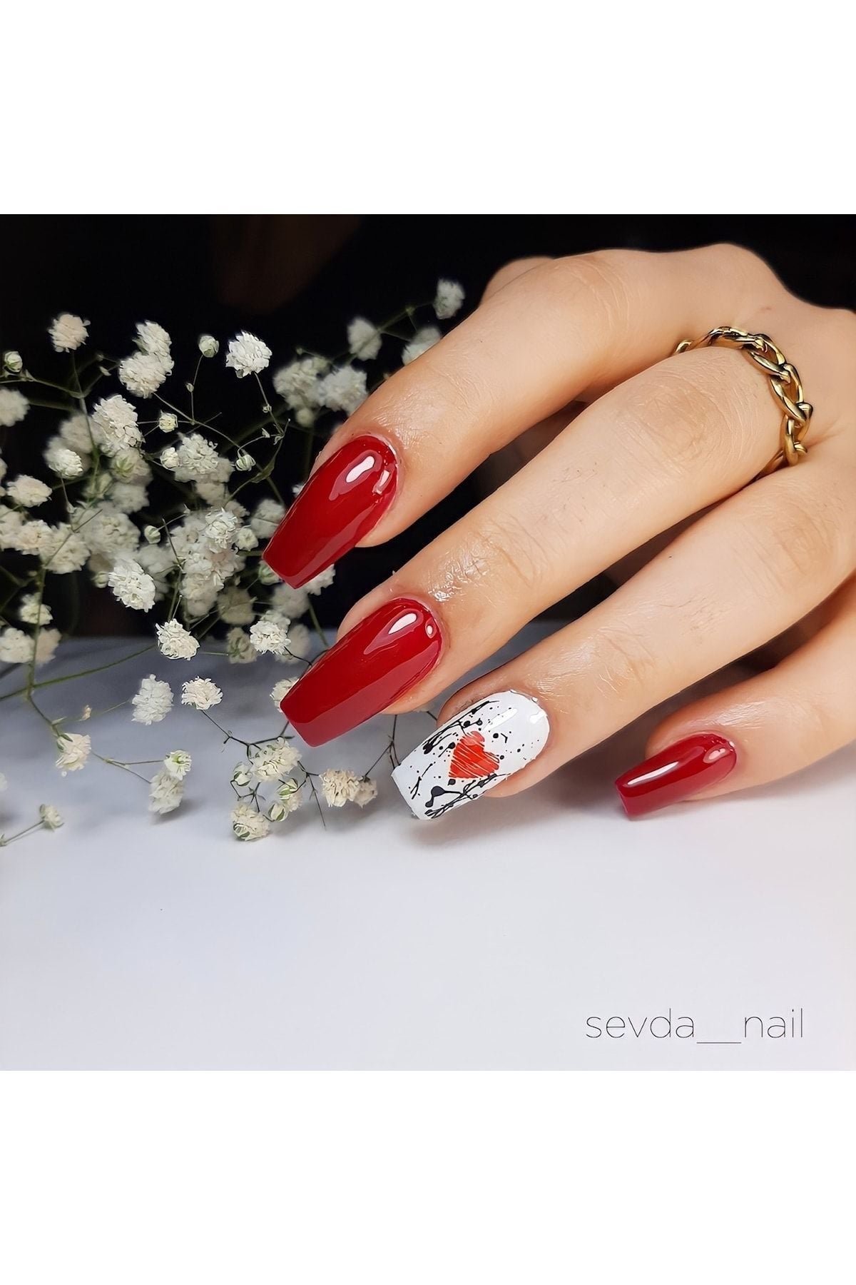 Kırmızı Kalpler? Desenli Tırnak Dövmesi Tırnak Tattoo Nail Art Tırnak Sticker