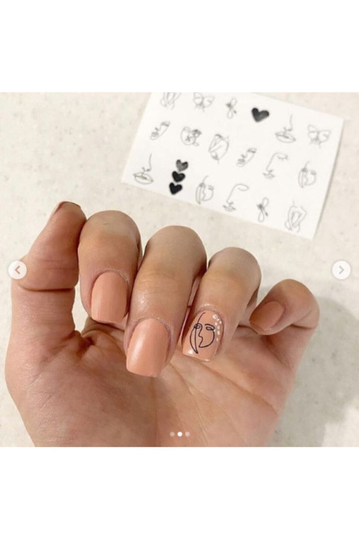 Insan Silüeti Ve Kalp Desenli Tırnak Dövmesi Tırnak Tattoo Nail Art Tırnak Sticker