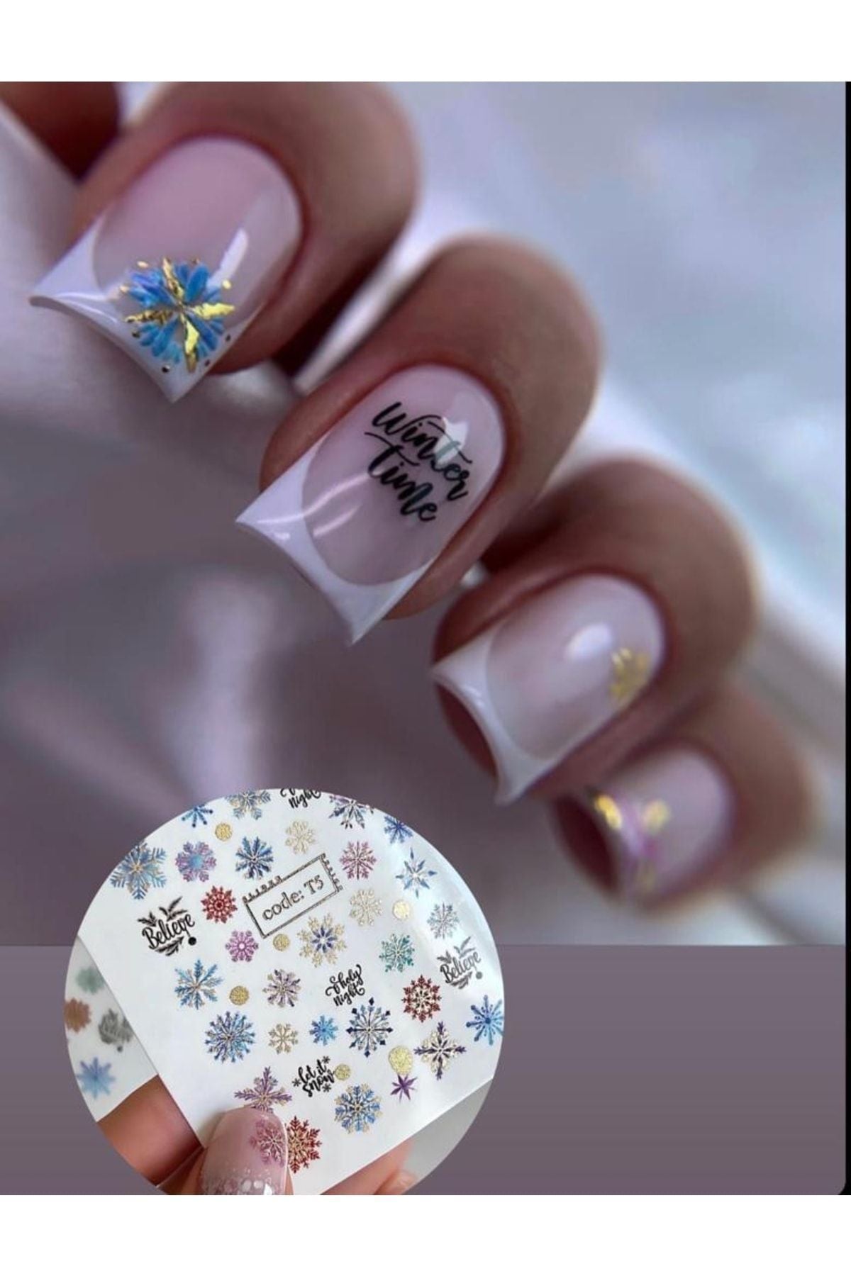 Altın Kar Yeni Yıl Desenli Tırnak Dövmesi Tırnak Tattoo Nail Art Tırnak Sticker