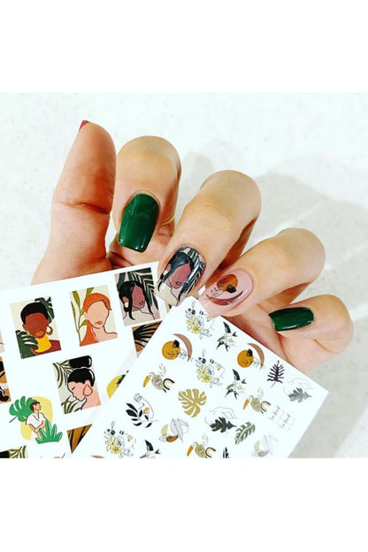 Kadının Elli Tonu Desenli Tırnak Dövmesi Tırnak Tattoo Nail Art Tırnak Sticker