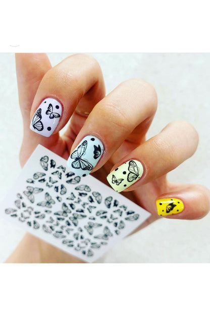 Siyah Kelebek Desenli Tırnak Dövmesi Tırnak Tattoo Nail Art Tırnak Sticker