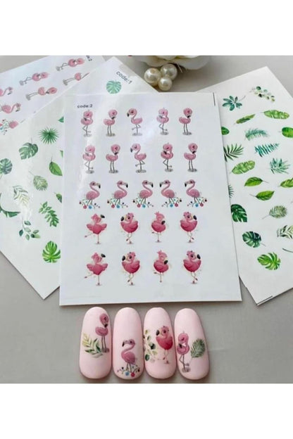 Flamenko Kuş Desenli Tırnak Dövmesi Su Tatto Su Transfer Tırnak Tattoo Nail Art Tırnak Sticker