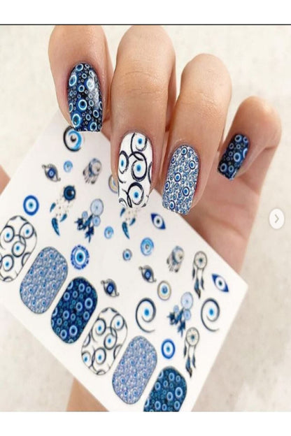 Nazar Boncuğu Desenli Tırnak Dövmesi Tırnak Tattoo Nail Art Tırnak Sticker