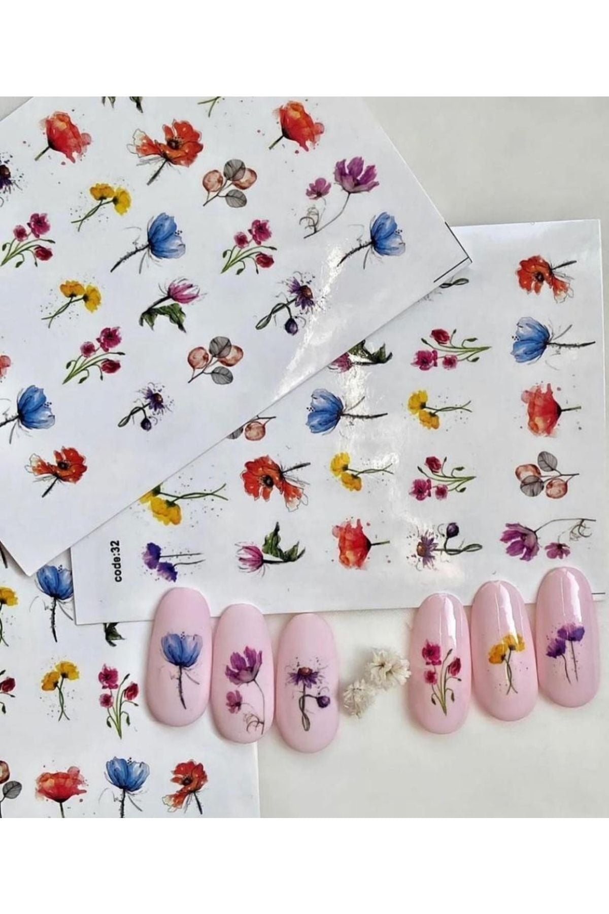 Renkli Gül Desenli Tırnak Dövmesi Tırnak Tattoo Nail Art Tırnak Sticker