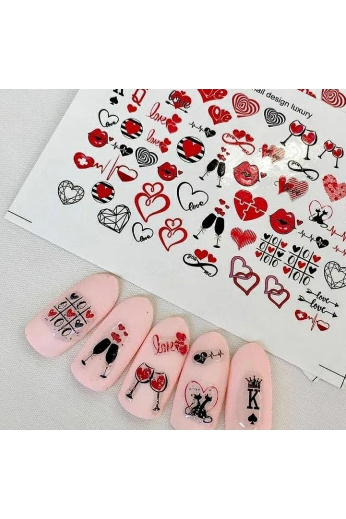 Kalp Desenli Tırnak Dövmesi Tırnak Tattoo Nail Art Tırnak Sticker