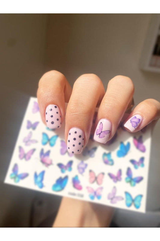 Mor Kelebek? Desenli Tırnak Dövmesi Tırnak Tattoo Nail Art Tırnak Sticker