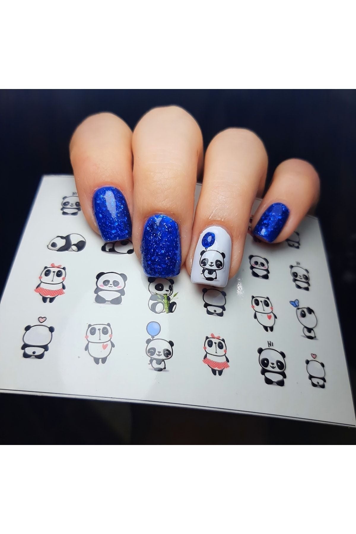 Sevimli Panda Desenli Tırnak Dövmesi Tırnak Tattoo Nail Art Tırnak Sticker