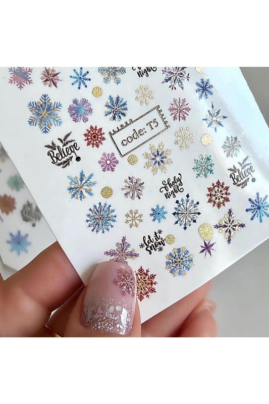 Altın Kar Yeni Yıl Desenli Tırnak Dövmesi Tırnak Tattoo Nail Art Tırnak Sticker