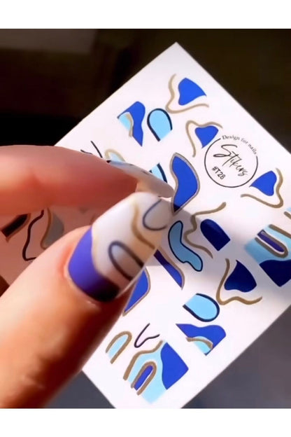 Mavi Desenli Tırnak Dövmesi Tırnak Tattoo Nail Art Tırnak Sticker