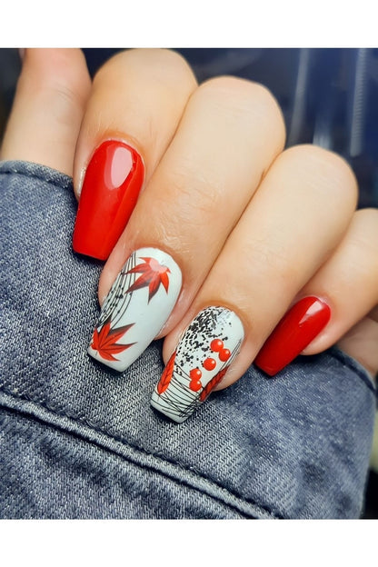 Kırmızı Yaprak? Desenli Tırnak Dövmesi Tırnak Tattoo Nail Art Tırnak Sticker