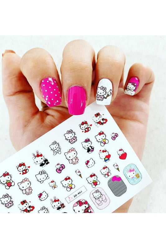 Hello Kitty Desenli Tırnak Dövmesi Tırnak Tattoo Nail Art Tırnak Sticker