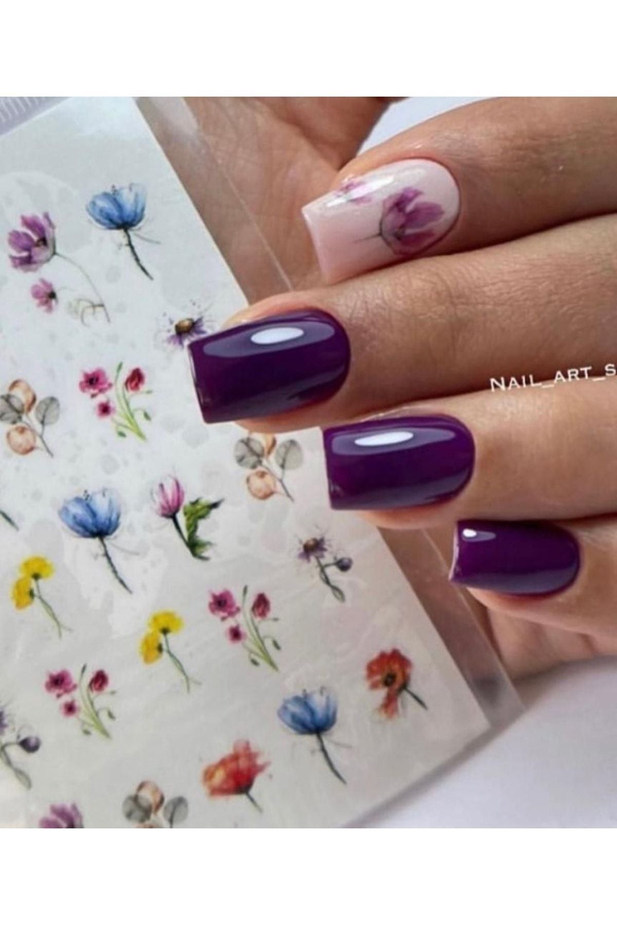 Renkli Gül Desenli Tırnak Dövmesi Tırnak Tattoo Nail Art Tırnak Sticker