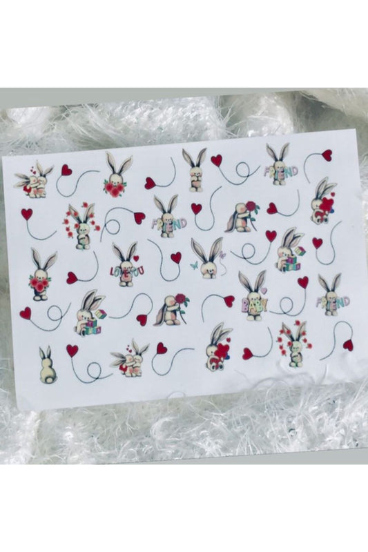 Tavşan Love Desenli Tırnak Dövmesi Tattoo Nail Art Sticker