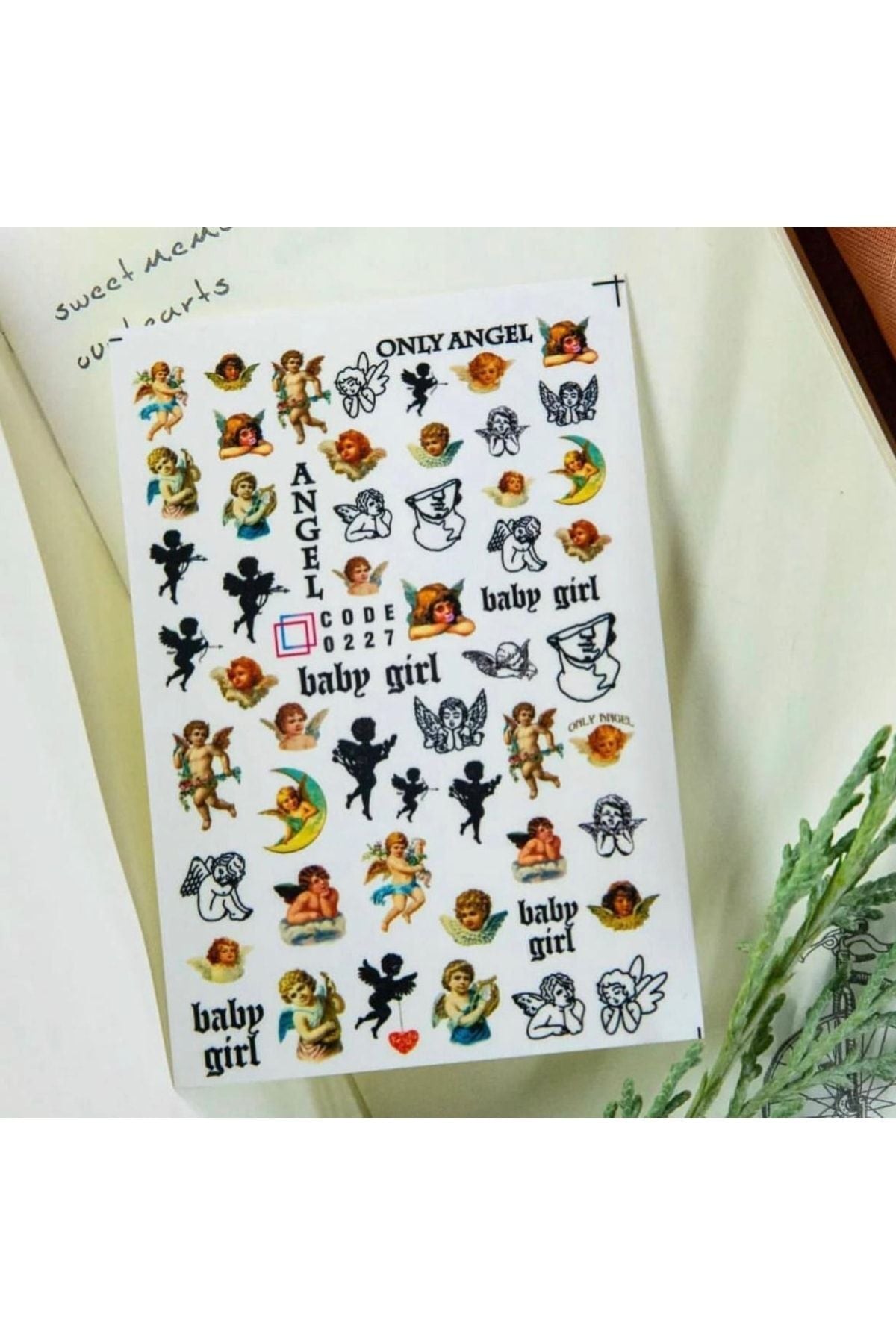 Melek Desenli Tırnak Dövmesi Tırnak Tattoo Nail Art Tırnak Sticker