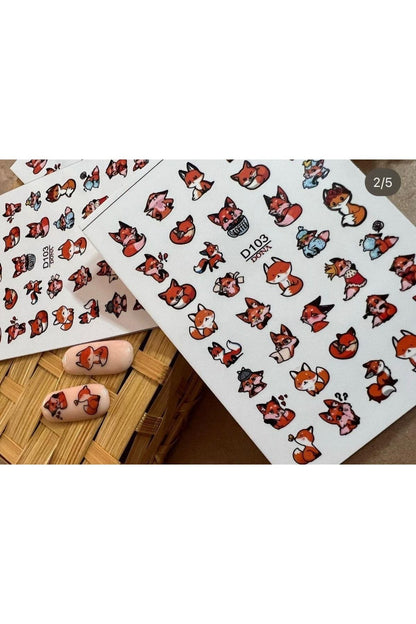 Tilki Desenli Tırnak Dövmesi Tırnak Tattoo Nail Art Tırnak Sticker