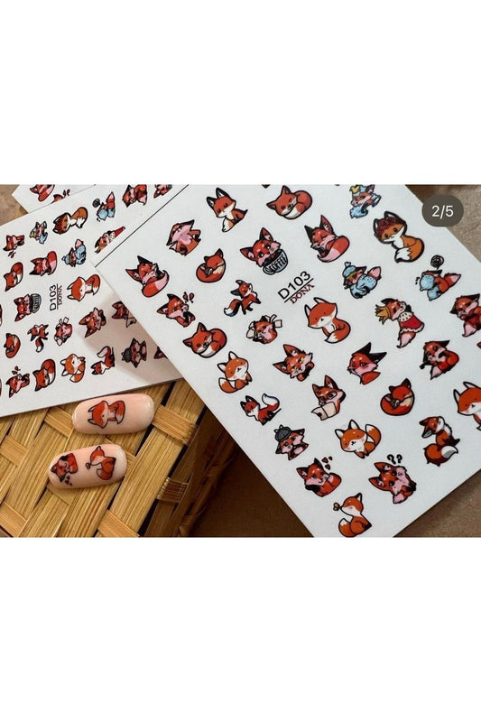 Tilki Desenli Tırnak Dövmesi Tırnak Tattoo Nail Art Tırnak Sticker