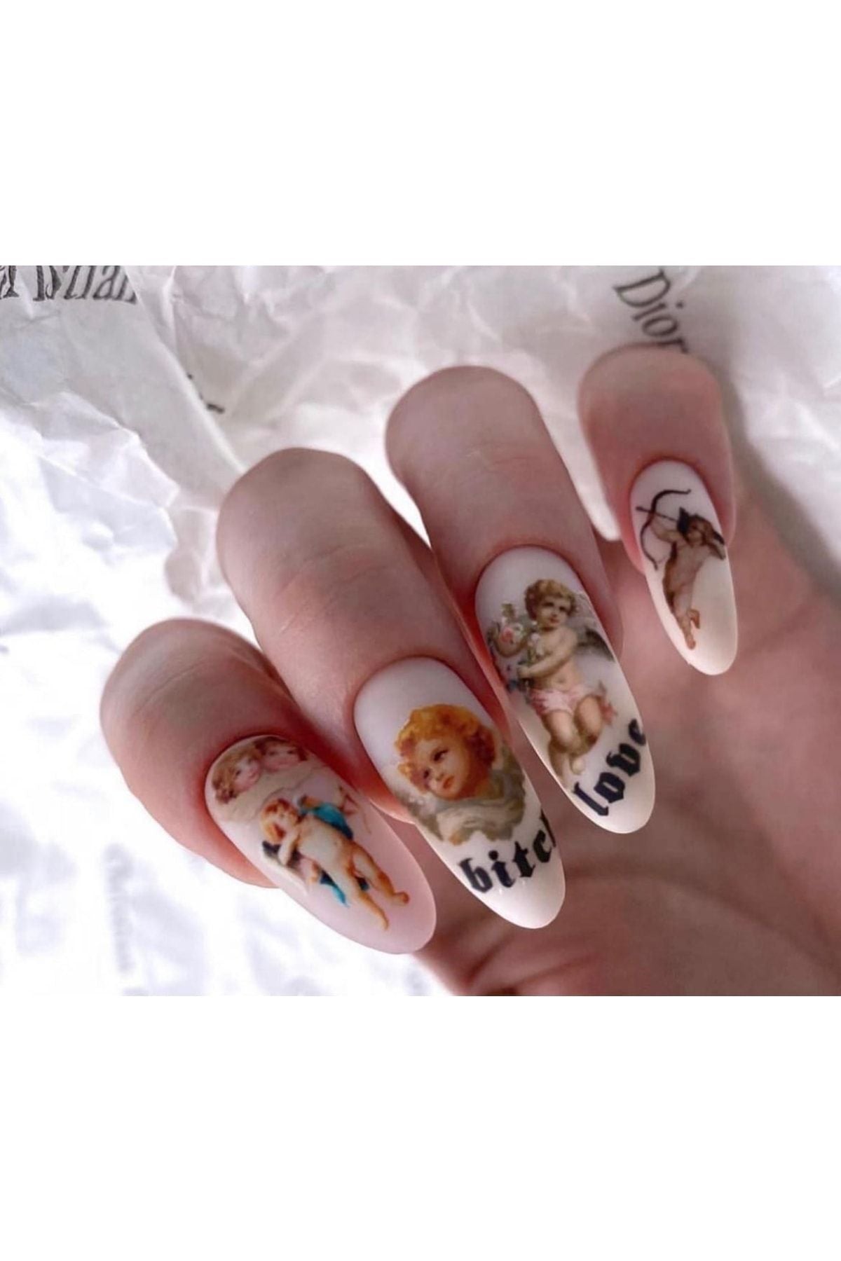 Melek Desenli Tırnak Dövmesi Tırnak Tattoo Nail Art Tırnak Sticker