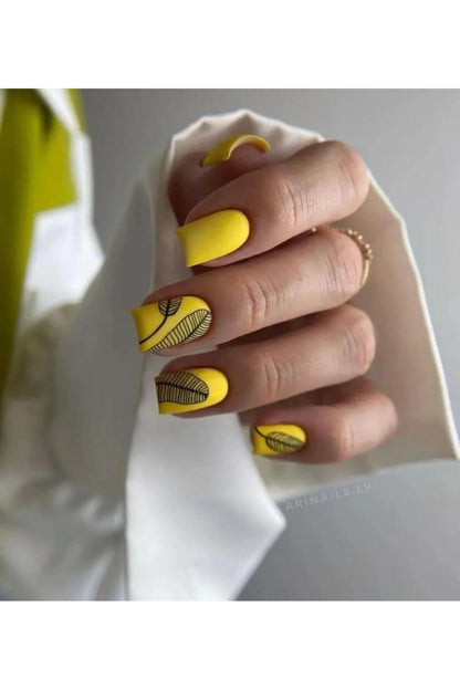 Siyah Beyaz Yaprak Desenli Tırnak Dövmesi Tırnak Tattoo Nail Art Tırnak Sticker