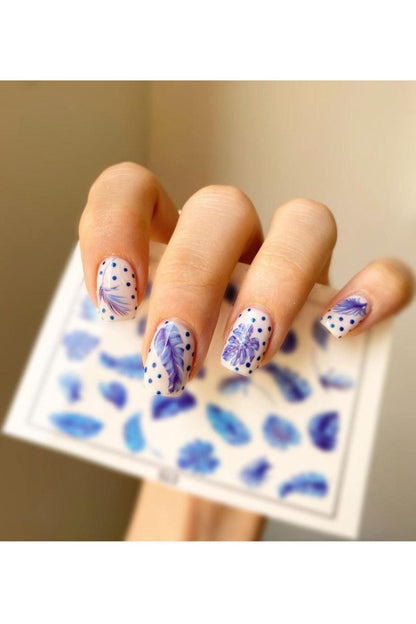 Mavi Yaprak? Desenli Tırnak Dövmesi Tırnak Tattoo Nail Art Tırnak Sticker