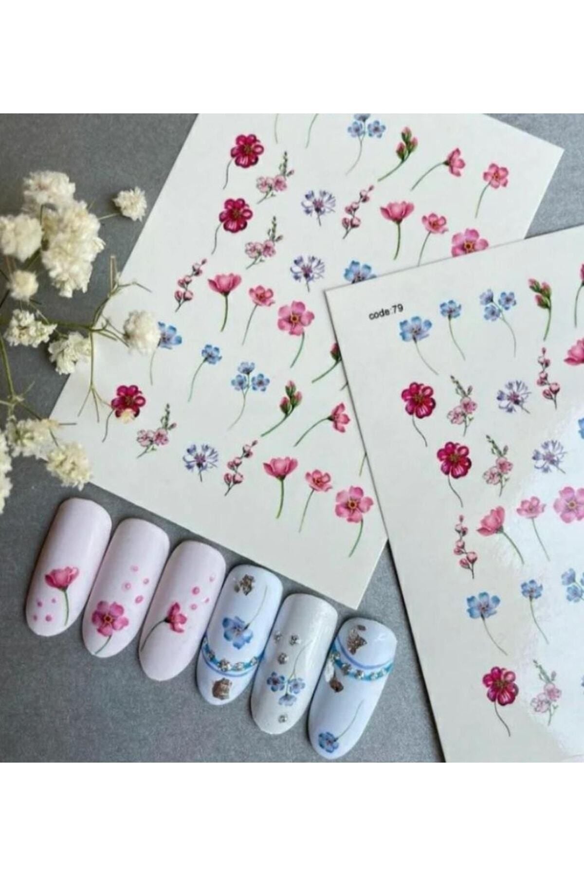 Gül Desenli Tırnak Dövmesi Tırnak Tattoo Nail Art Tırnak Sticker